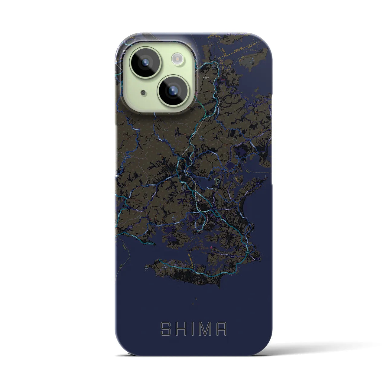 【志摩】地図柄iPhoneケース（バックカバータイプ・ブラック）iPhone 15 用