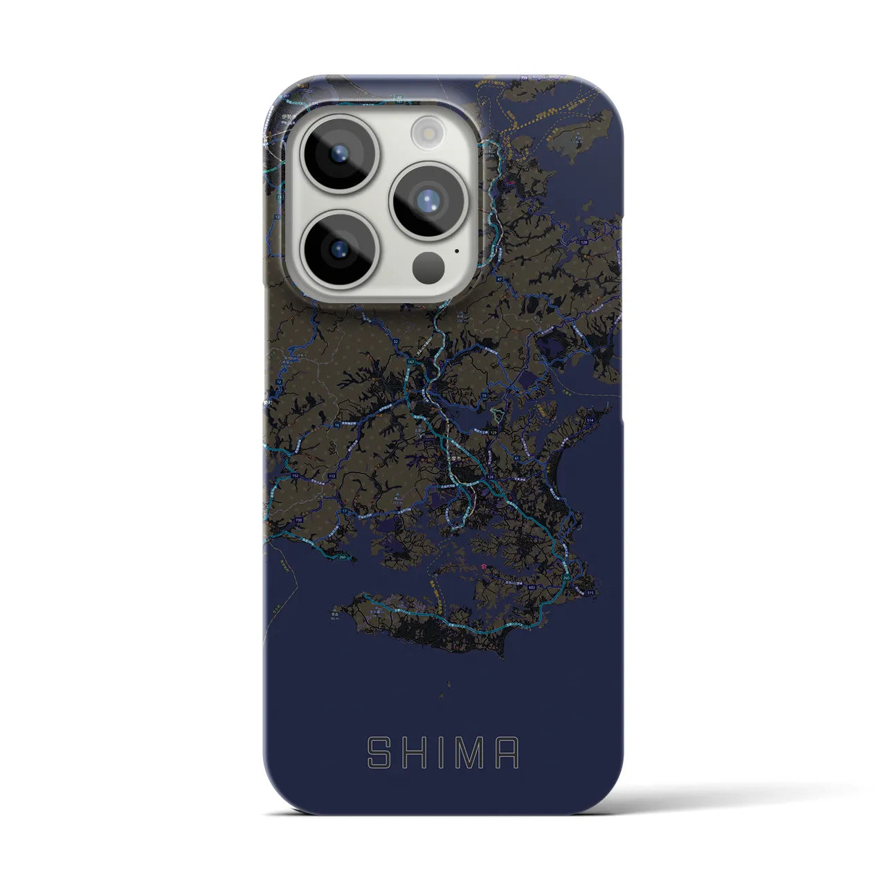 【志摩】地図柄iPhoneケース（バックカバータイプ・ブラック）iPhone 15 Pro 用