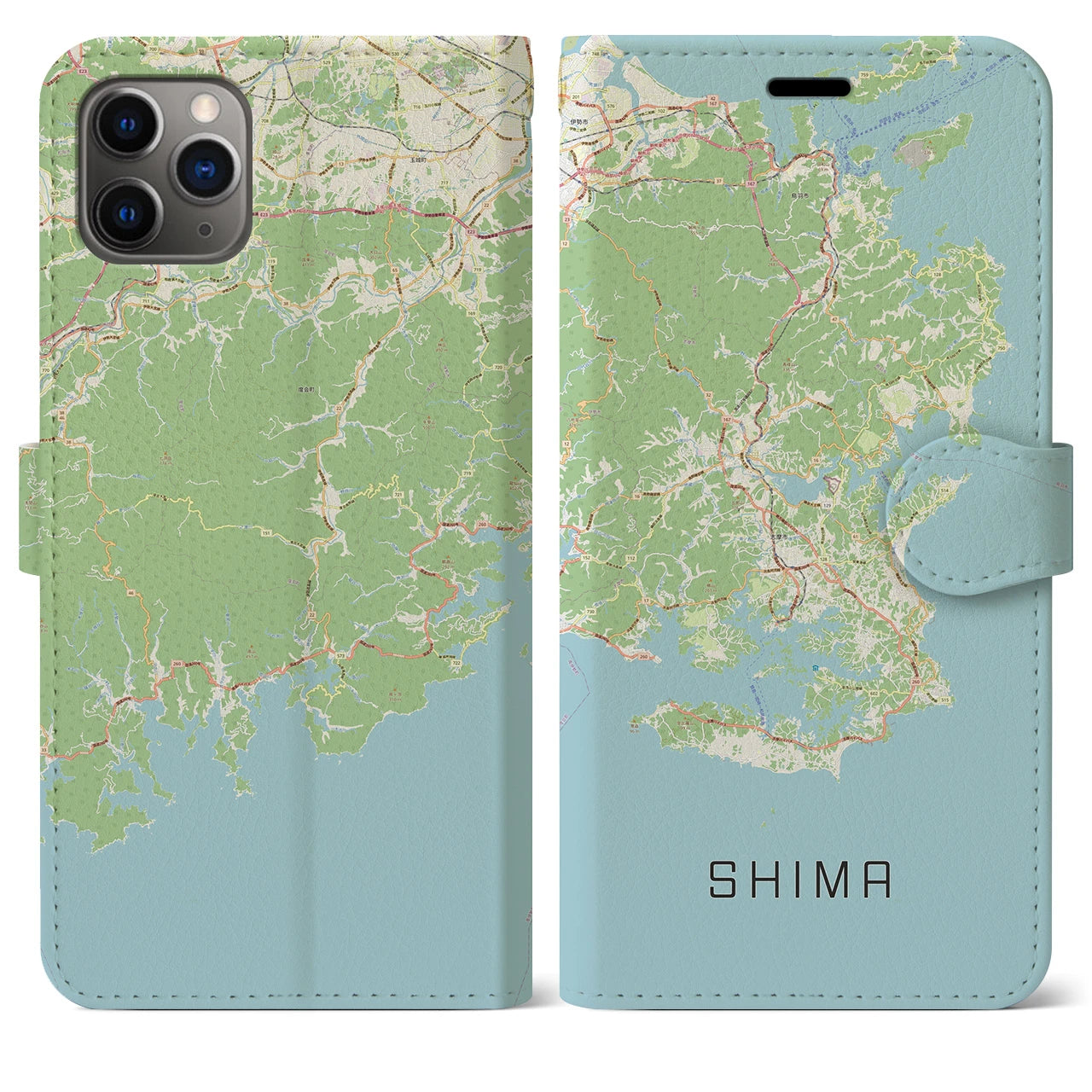 【志摩】地図柄iPhoneケース（手帳両面タイプ・ナチュラル）iPhone 11 Pro Max 用