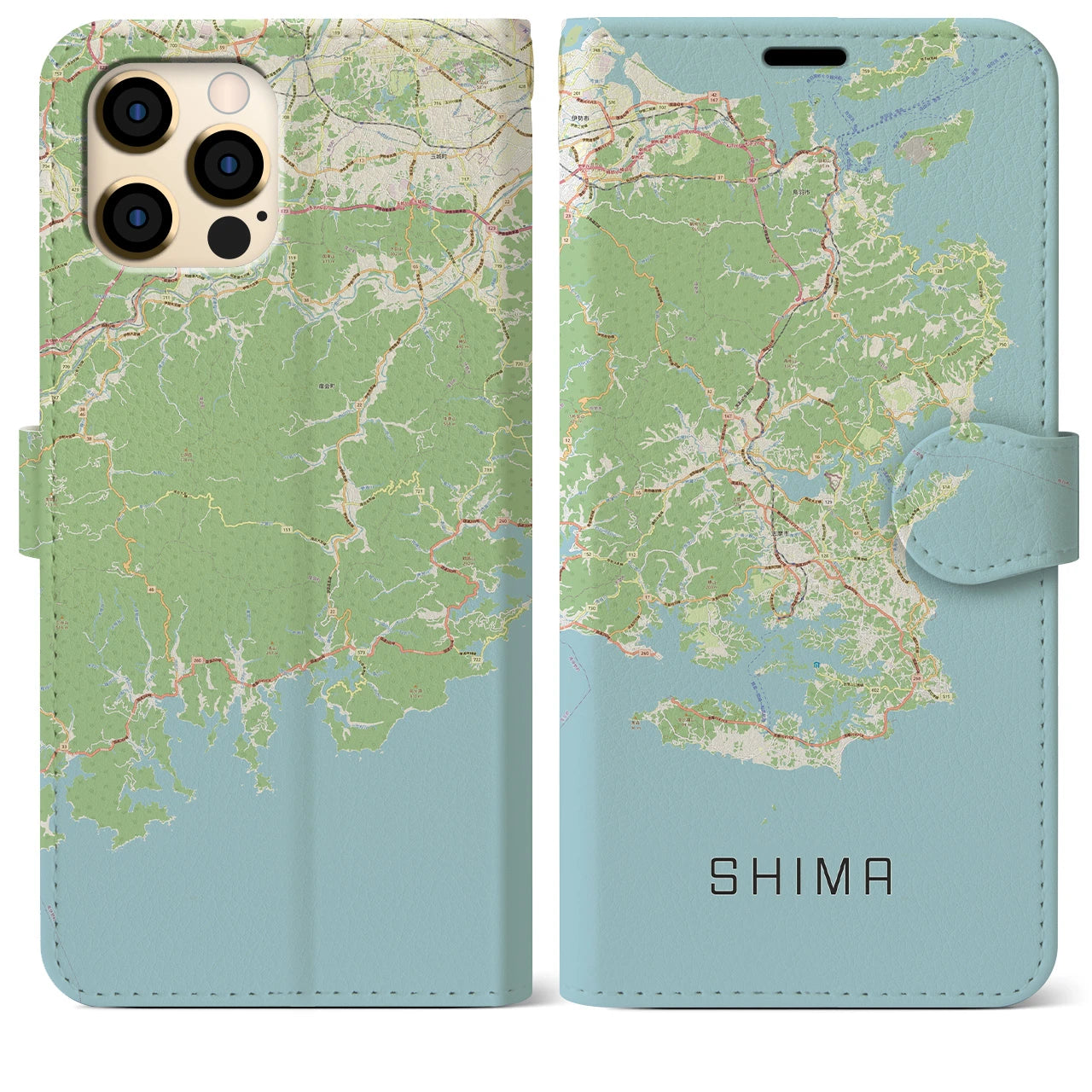 【志摩】地図柄iPhoneケース（手帳両面タイプ・ナチュラル）iPhone 12 Pro Max 用