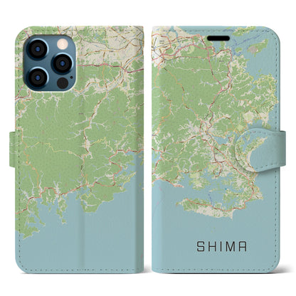 【志摩（三重県）】地図柄iPhoneケース（手帳タイプ）ナチュラル・iPhone 12 / 12 Pro 用