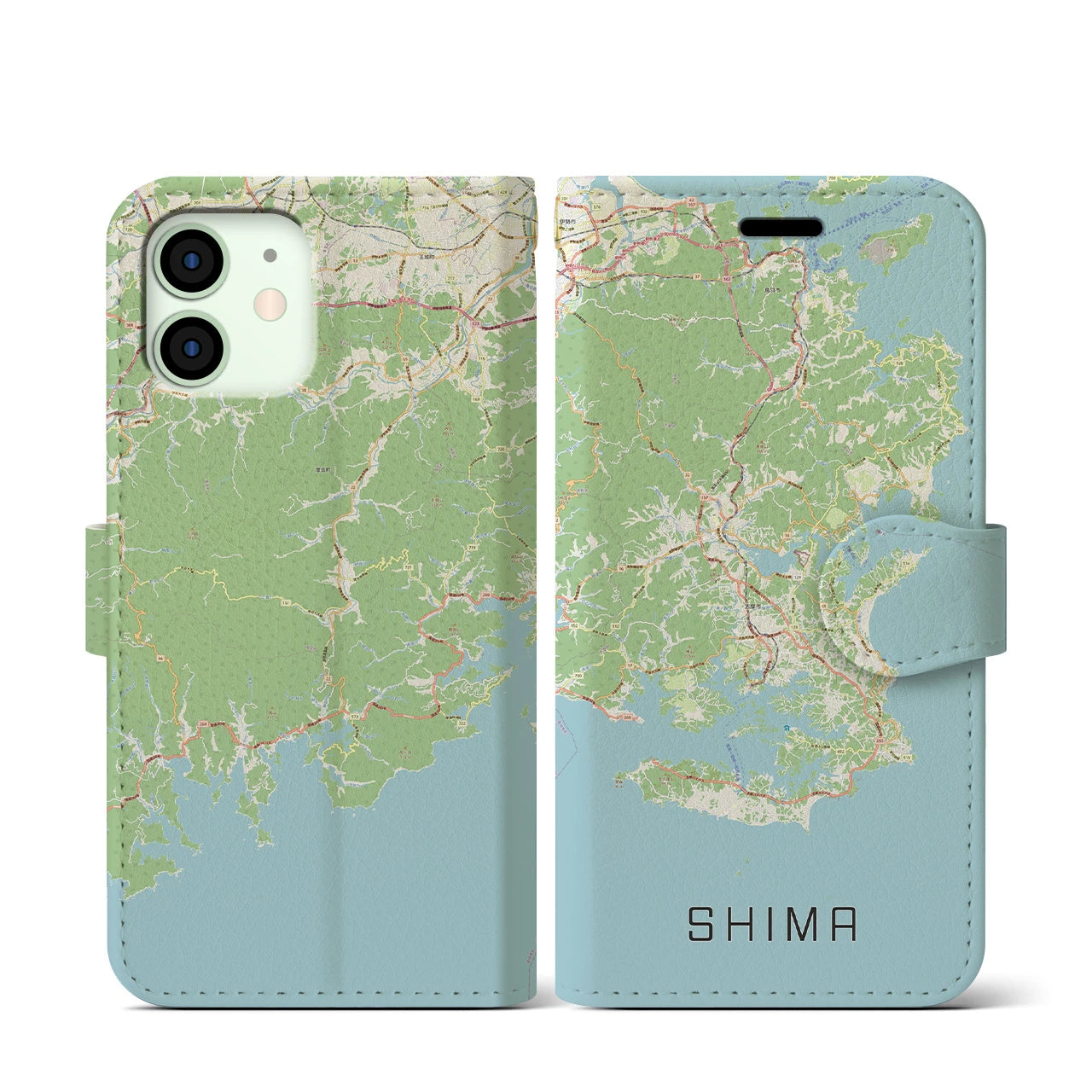 【志摩】地図柄iPhoneケース（手帳両面タイプ・ナチュラル）iPhone 12 mini 用