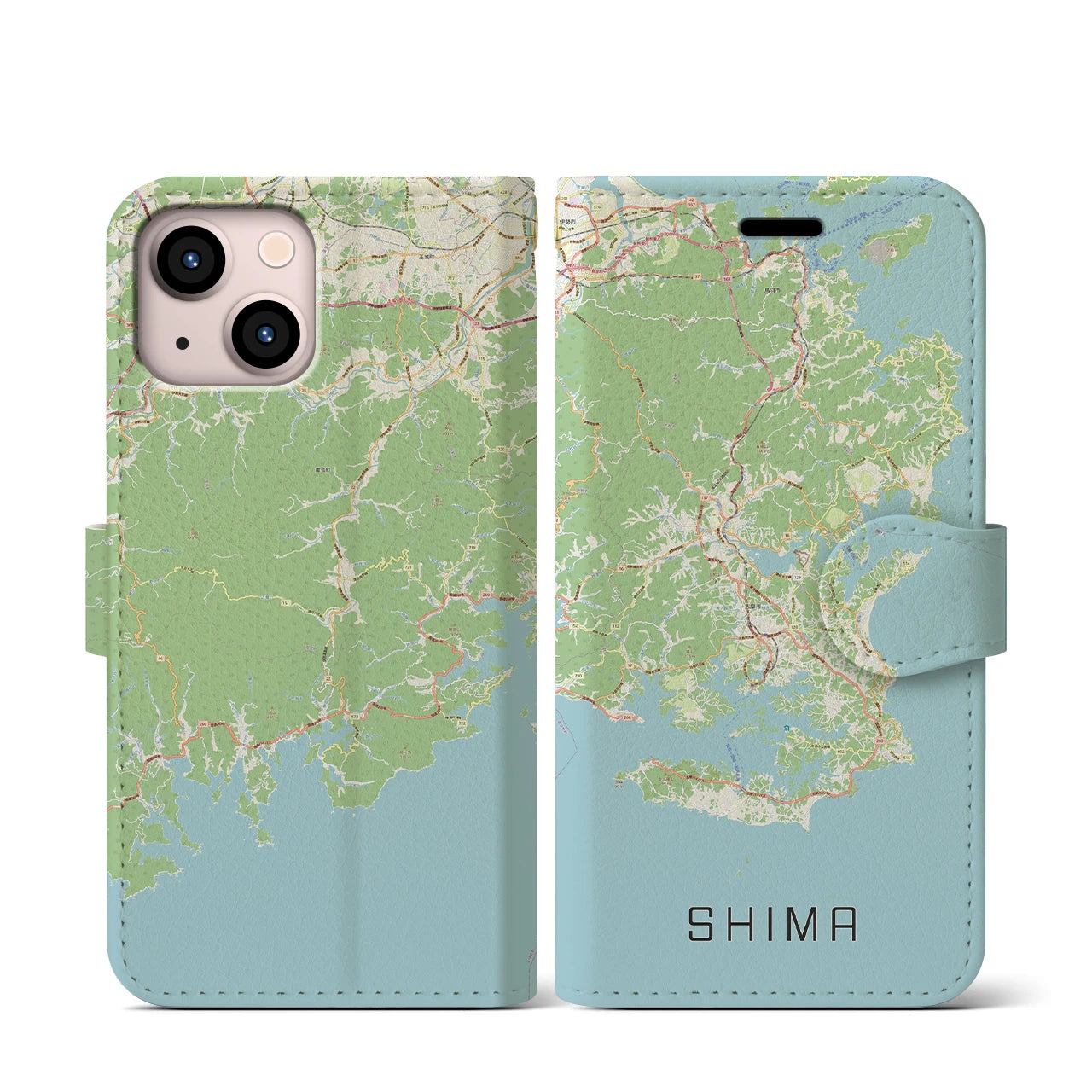 【志摩】地図柄iPhoneケース（手帳両面タイプ・ナチュラル）iPhone 13 mini 用