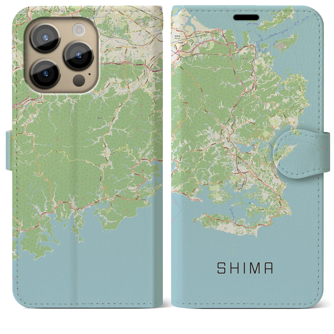 【志摩】地図柄iPhoneケース（手帳両面タイプ・ナチュラル）iPhone 14 Pro Max 用