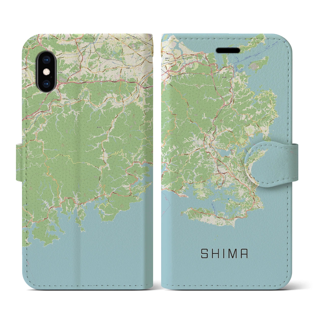 【志摩】地図柄iPhoneケース（手帳両面タイプ・ナチュラル）iPhone XS / X 用