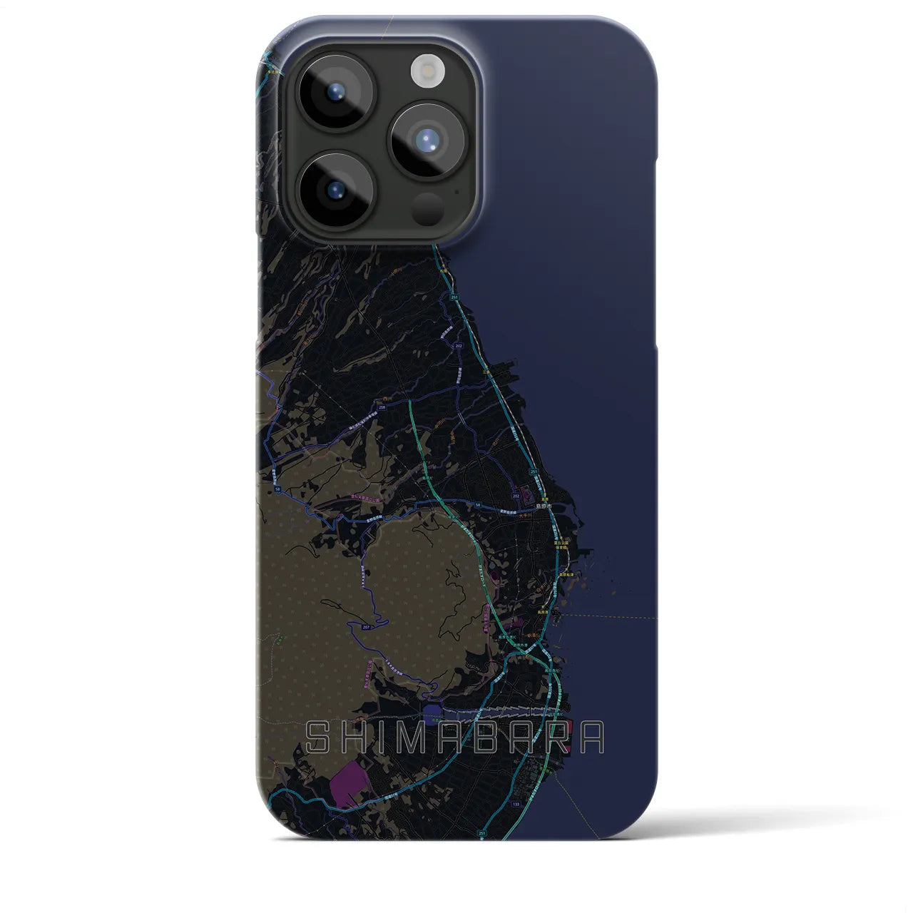 【島原】地図柄iPhoneケース（バックカバータイプ・ブラック）iPhone 15 Pro Max 用