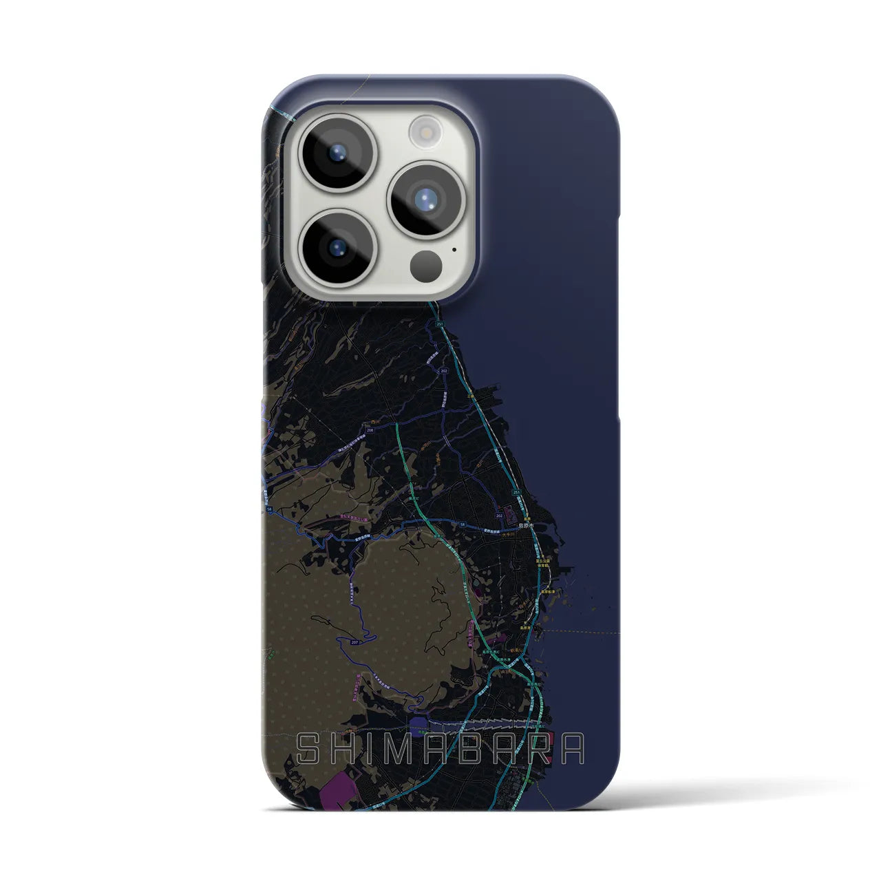 【島原】地図柄iPhoneケース（バックカバータイプ・ブラック）iPhone 15 Pro 用
