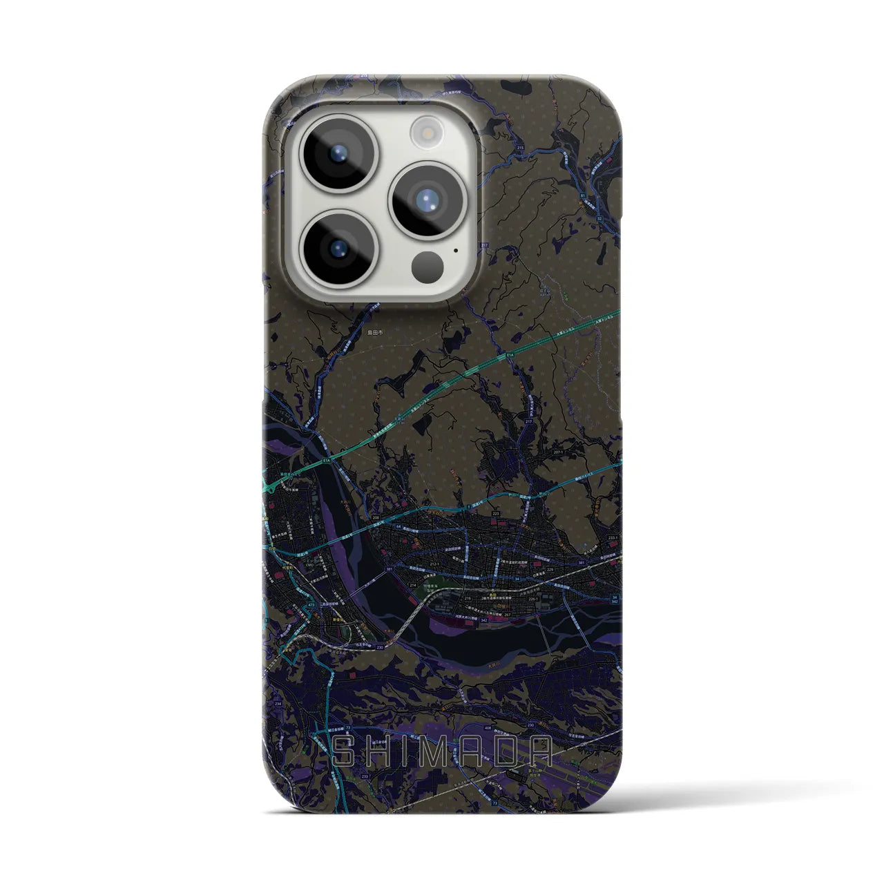 【島田】地図柄iPhoneケース（バックカバータイプ・ブラック）iPhone 15 Pro 用