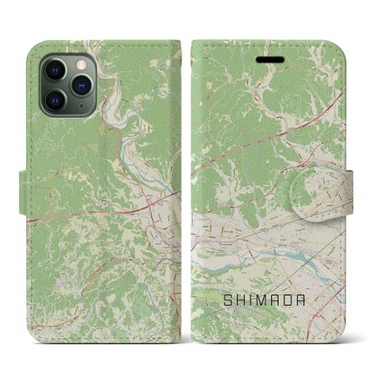 【島田（静岡県）】地図柄iPhoneケース（手帳タイプ）ナチュラル・iPhone 11 Pro 用