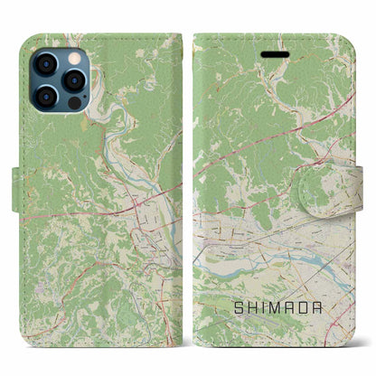 【島田（静岡県）】地図柄iPhoneケース（手帳タイプ）ナチュラル・iPhone 12 / 12 Pro 用