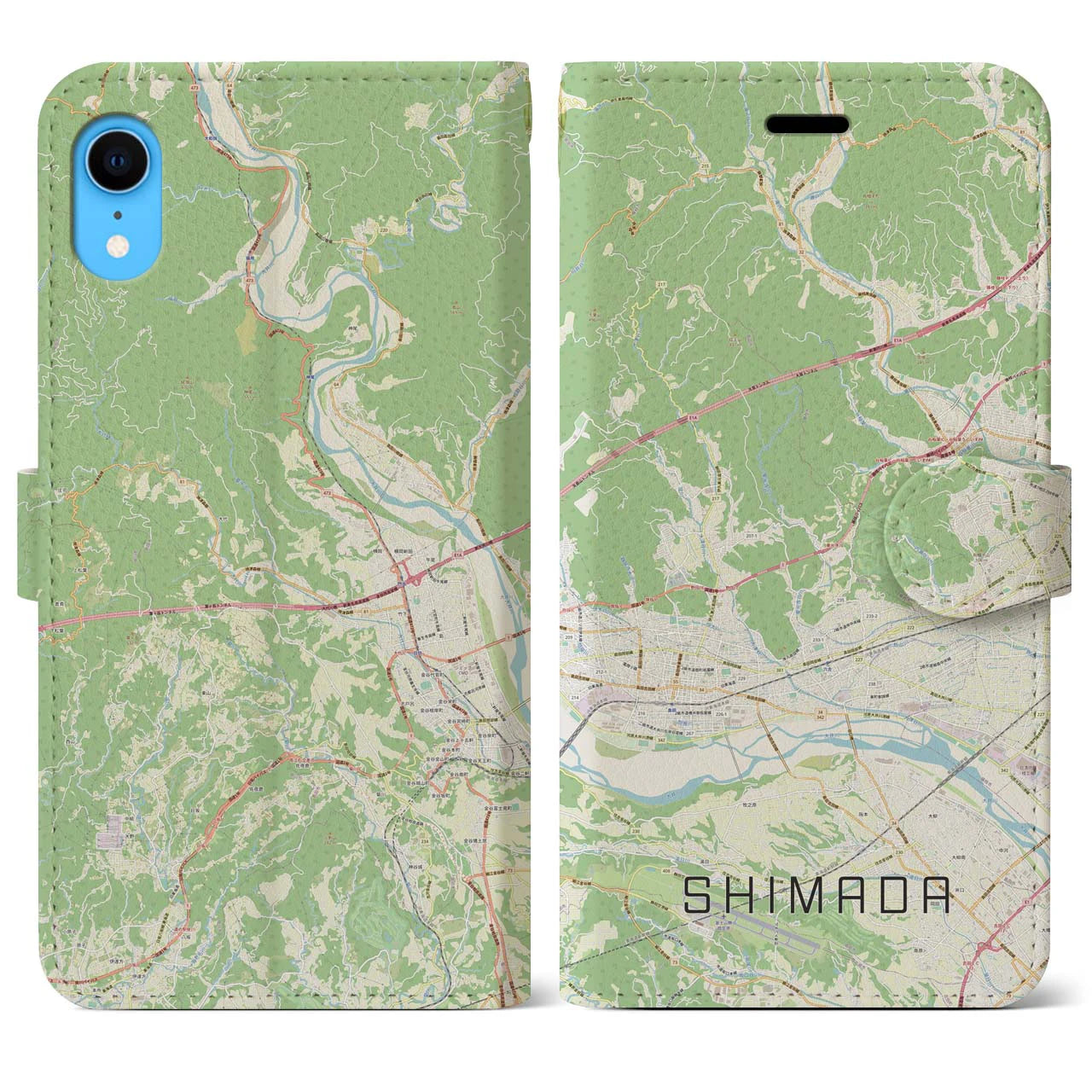【島田】地図柄iPhoneケース（手帳両面タイプ・ナチュラル）iPhone XR 用