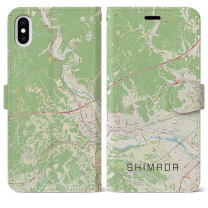 【島田（静岡県）】地図柄iPhoneケース（手帳タイプ）ナチュラル・iPhone XS Max 用
