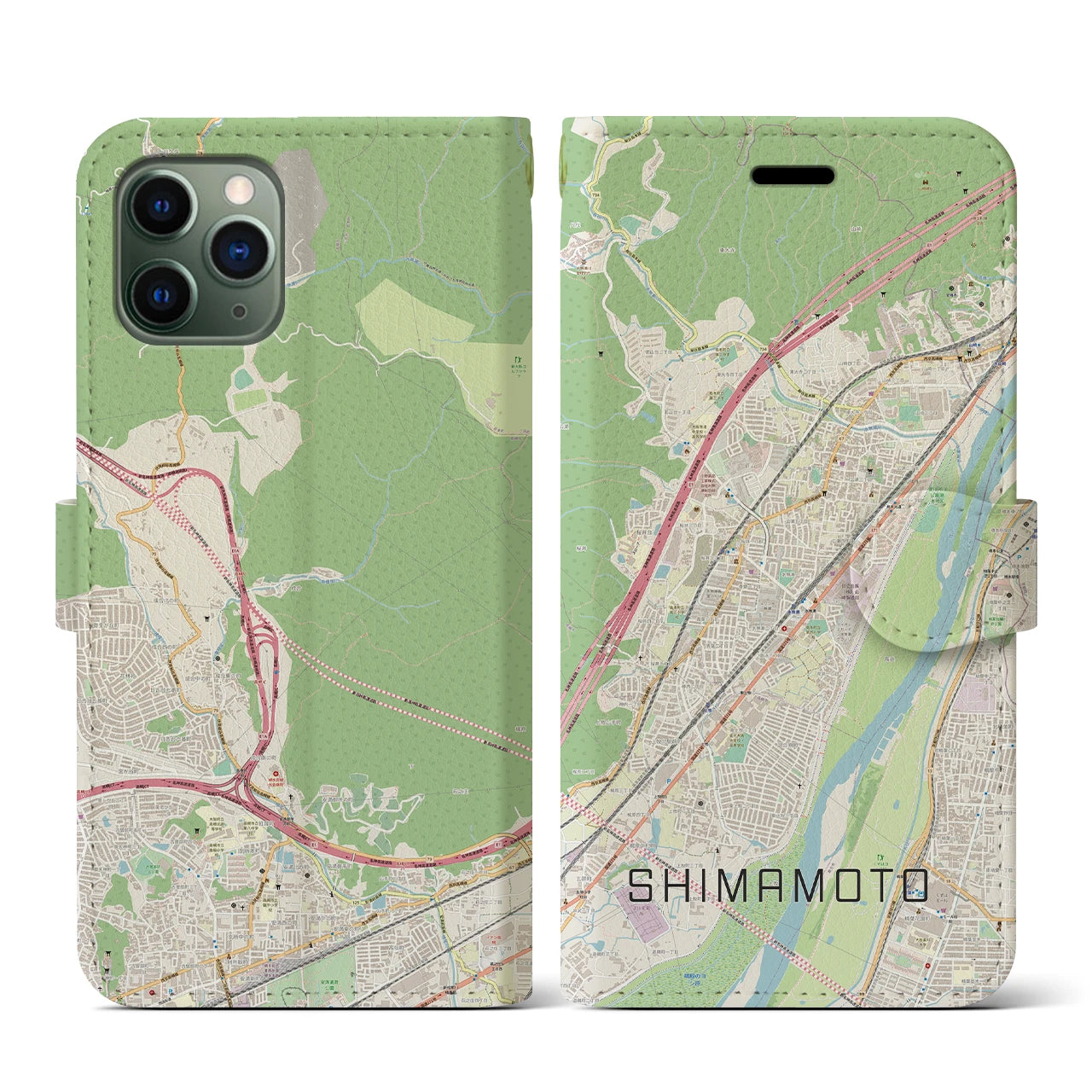 【島本】地図柄iPhoneケース（手帳両面タイプ・ナチュラル）iPhone 11 Pro 用