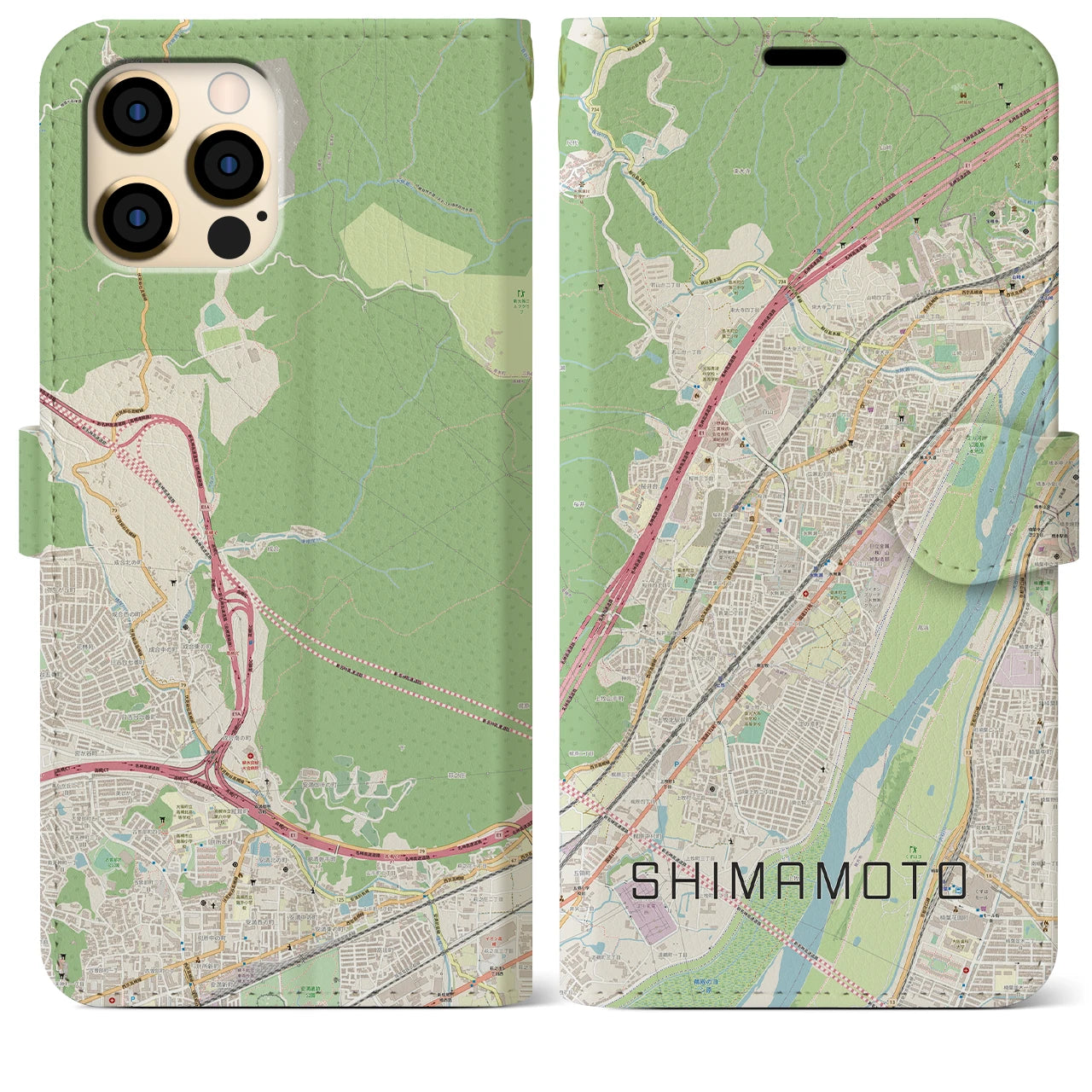 【島本】地図柄iPhoneケース（手帳両面タイプ・ナチュラル）iPhone 12 Pro Max 用