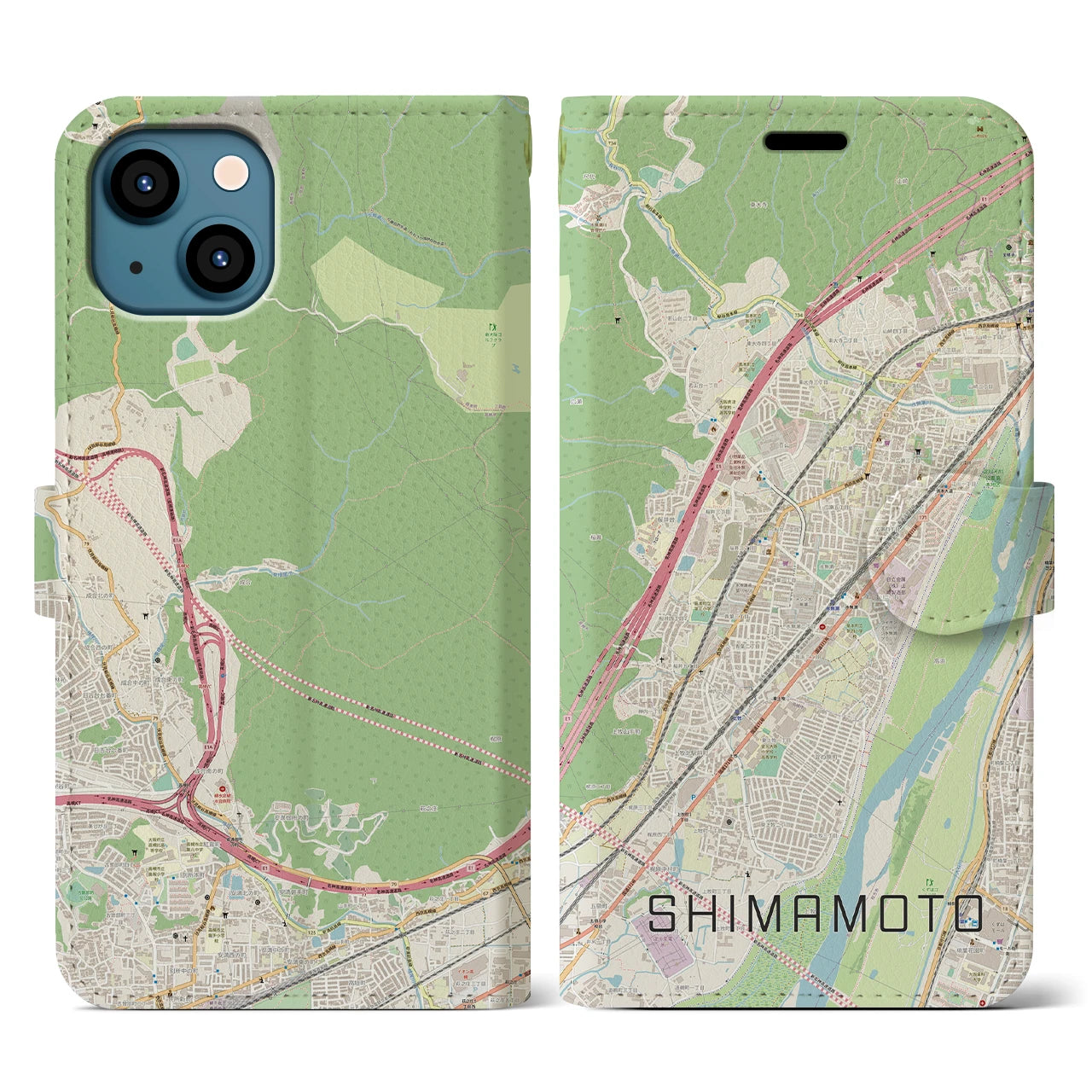 【島本】地図柄iPhoneケース（手帳両面タイプ・ナチュラル）iPhone 13 用