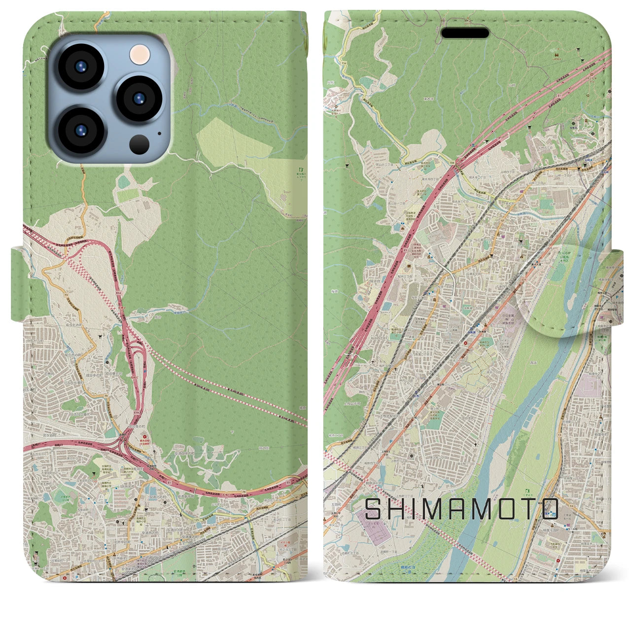 【島本】地図柄iPhoneケース（手帳両面タイプ・ナチュラル）iPhone 13 Pro Max 用
