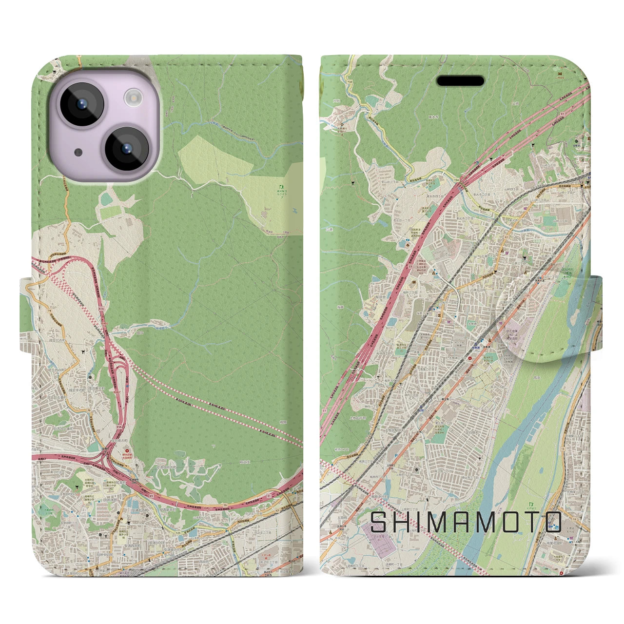 【島本】地図柄iPhoneケース（手帳両面タイプ・ナチュラル）iPhone 14 用