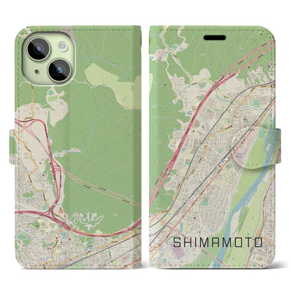 【島本（大阪府）】地図柄iPhoneケース（手帳タイプ）ナチュラル・iPhone 15 用