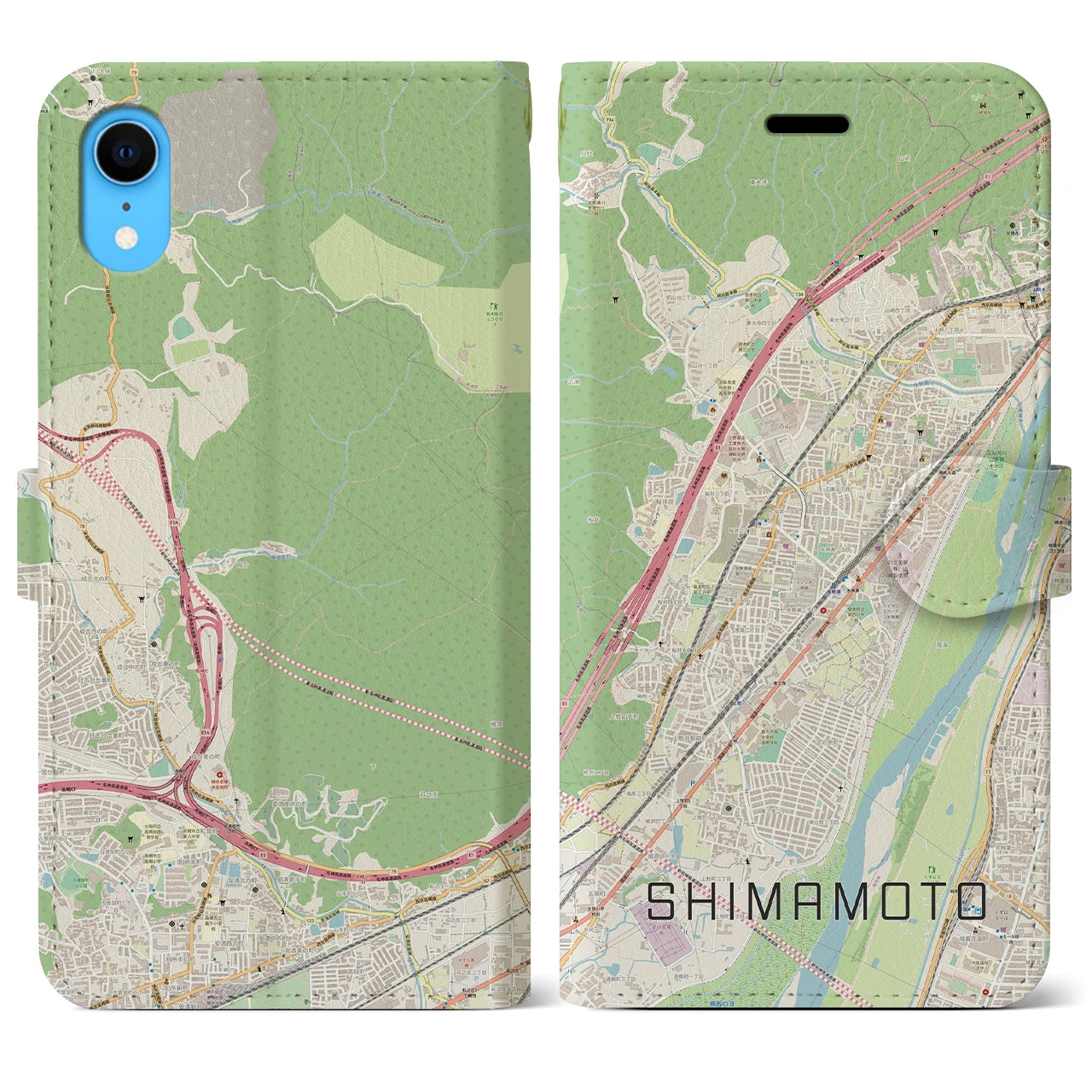 【島本】地図柄iPhoneケース（手帳両面タイプ・ナチュラル）iPhone XR 用