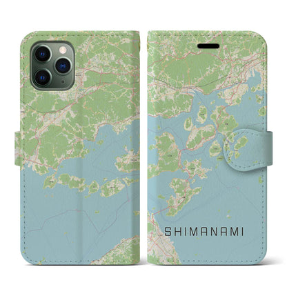 【しまなみ2（広島県）】地図柄iPhoneケース（手帳タイプ）ナチュラル・iPhone 11 Pro 用