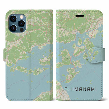 【しまなみ2（広島県）】地図柄iPhoneケース（手帳タイプ）ナチュラル・iPhone 12 / 12 Pro 用