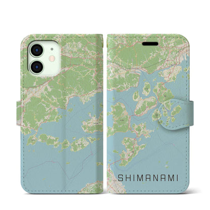 【しまなみ2（広島県）】地図柄iPhoneケース（手帳タイプ）ナチュラル・iPhone 12 mini 用