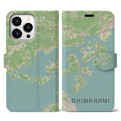 【しまなみ2（広島県）】地図柄iPhoneケース（手帳タイプ）ナチュラル・iPhone 13 Pro 用