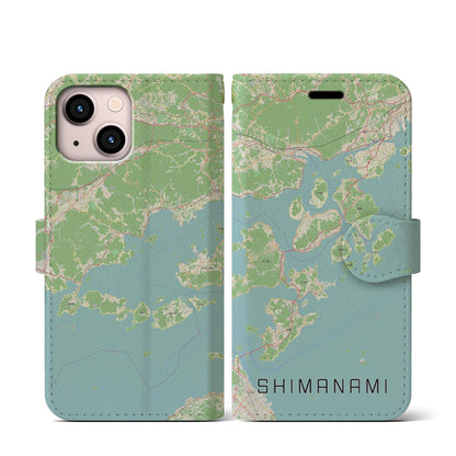 【しまなみ2（広島県）】地図柄iPhoneケース（手帳タイプ）ナチュラル・iPhone 13 mini 用