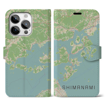 【しまなみ2（広島県）】地図柄iPhoneケース（手帳タイプ）ナチュラル・iPhone 14 Pro 用
