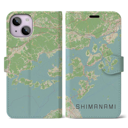 【しまなみ2（広島県）】地図柄iPhoneケース（手帳タイプ）ナチュラル・iPhone 14 用