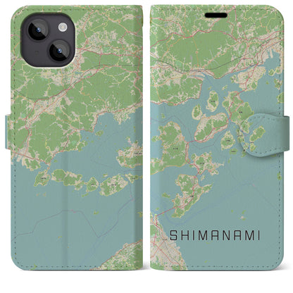 【しまなみ2（広島県）】地図柄iPhoneケース（手帳タイプ）ナチュラル・iPhone 14 Plus 用