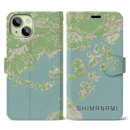【しまなみ2（広島県）】地図柄iPhoneケース（手帳タイプ）ナチュラル・iPhone 15 用