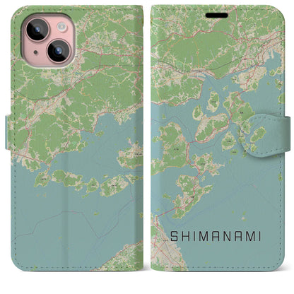 【しまなみ2（広島県）】地図柄iPhoneケース（手帳タイプ）ナチュラル・iPhone 15 Plus 用