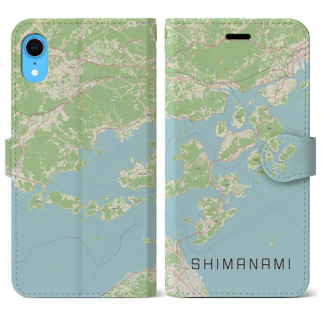 【しまなみ2】地図柄iPhoneケース（手帳両面タイプ・ナチュラル）iPhone XR 用