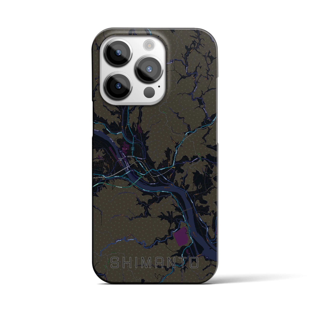 【四万十】地図柄iPhoneケース（バックカバータイプ・ブラック）iPhone 14 Pro 用