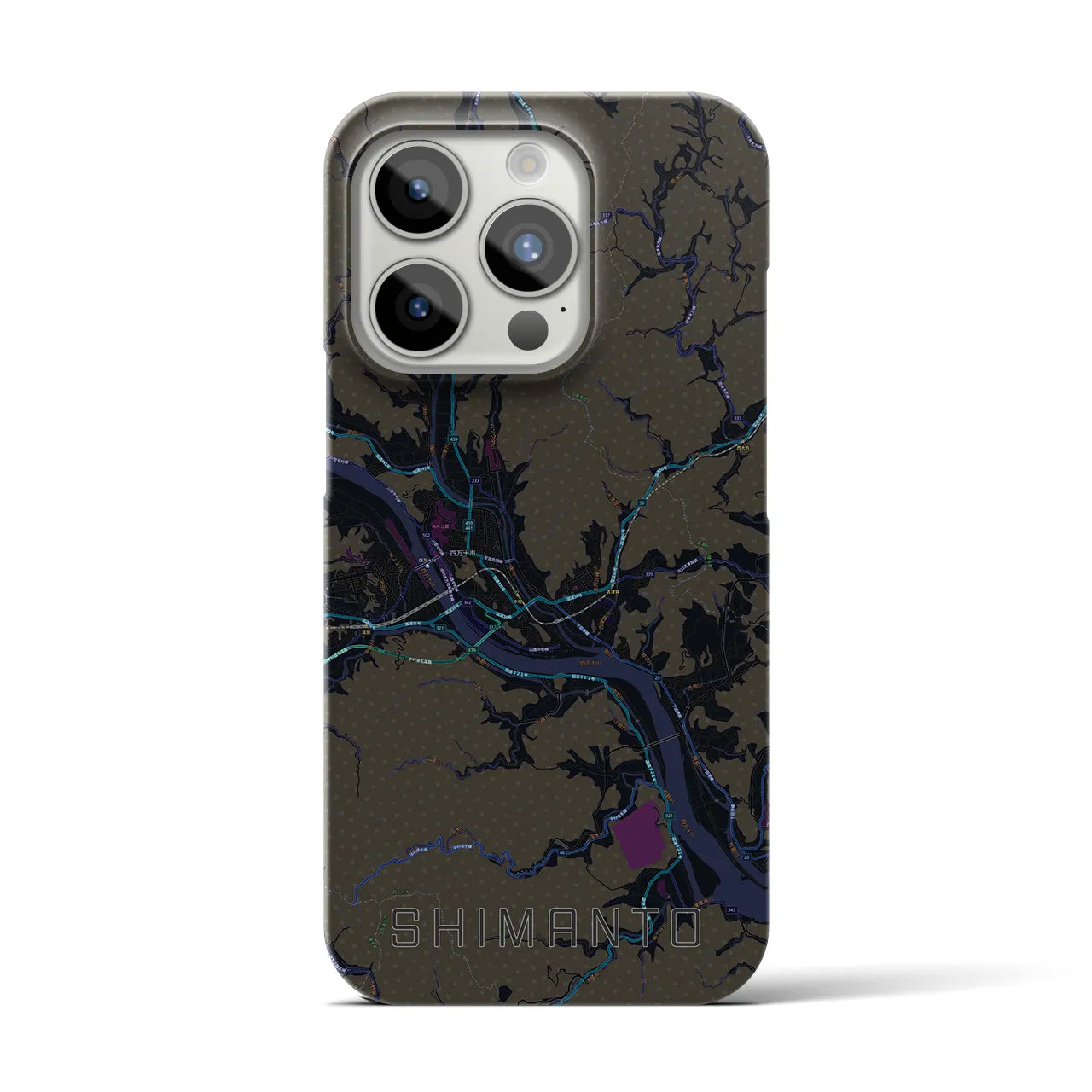 【四万十】地図柄iPhoneケース（バックカバータイプ・ブラック）iPhone 15 Pro 用