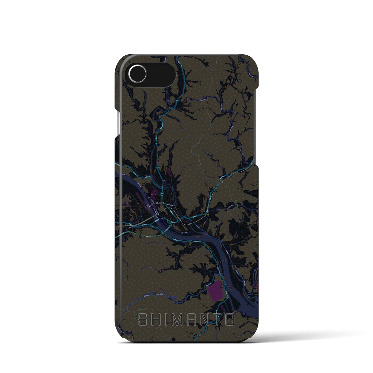 【四万十】地図柄iPhoneケース（バックカバータイプ・ブラック）iPhone SE（第3 / 第2世代） / 8 / 7 / 6s / 6 用