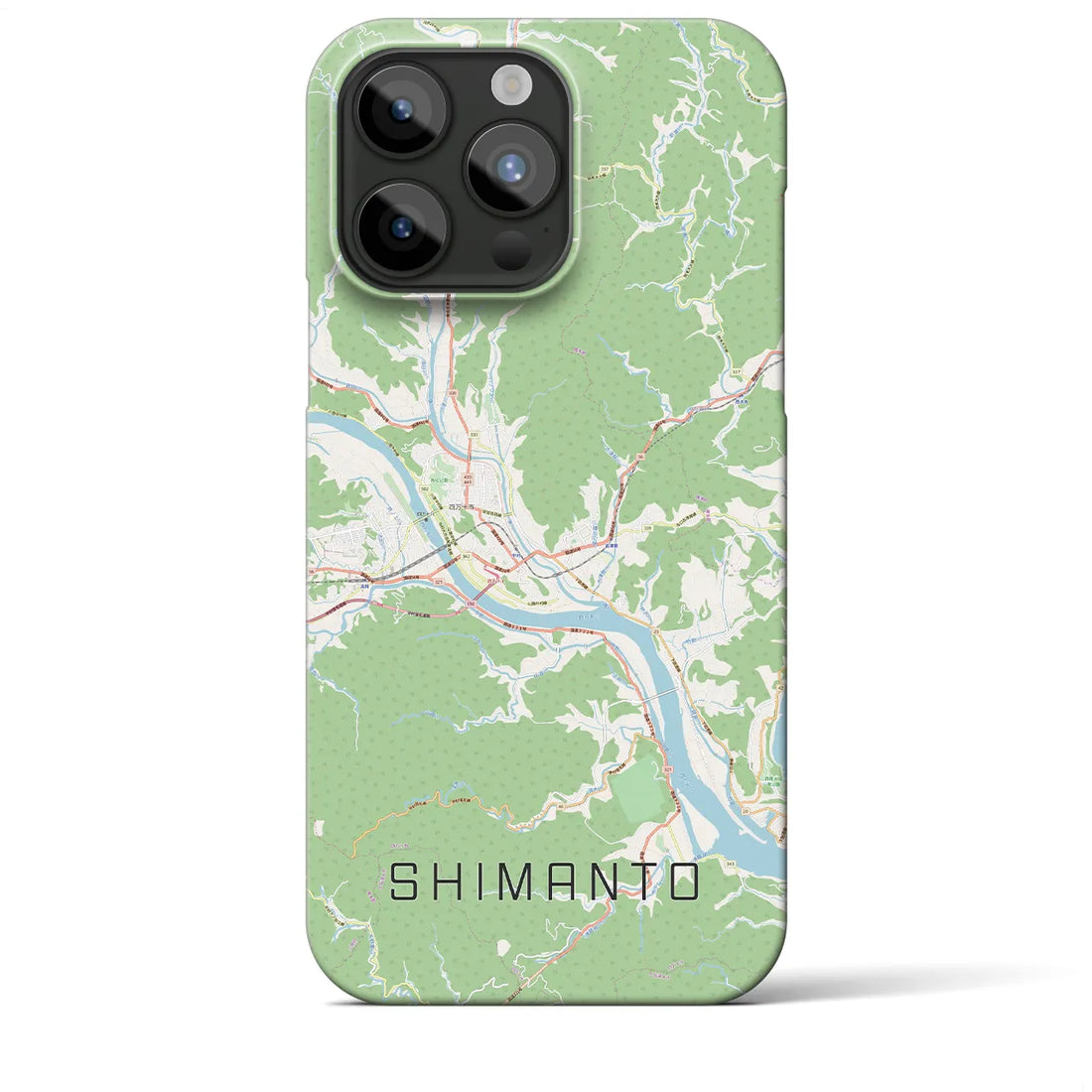 【四万十】地図柄iPhoneケース（バックカバータイプ・ナチュラル）iPhone 15 Pro Max 用
