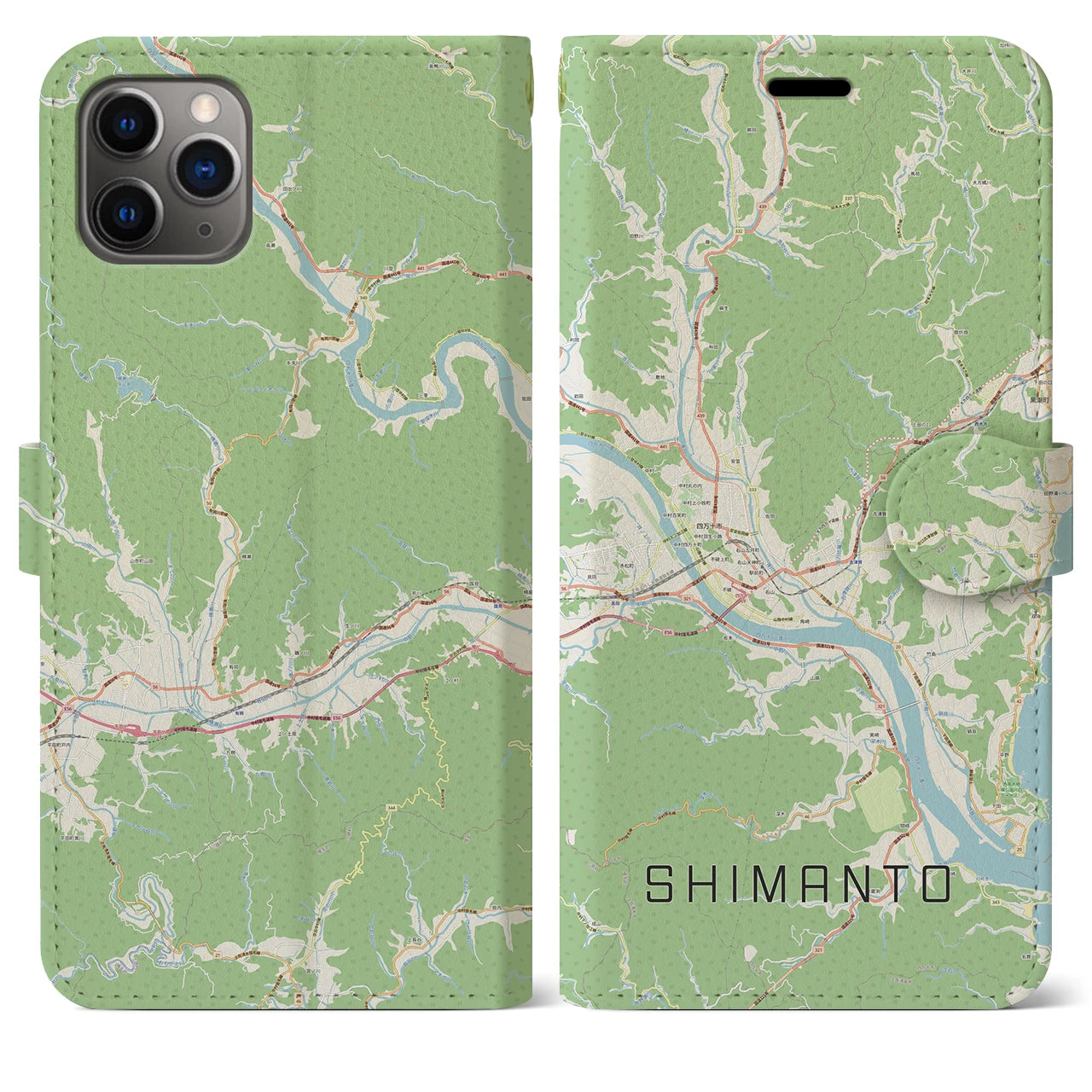 【四万十】地図柄iPhoneケース（手帳両面タイプ・ナチュラル）iPhone 11 Pro Max 用