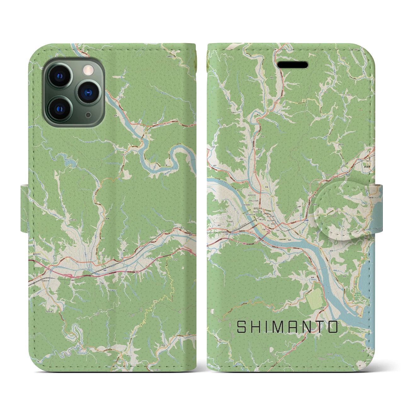 【四万十】地図柄iPhoneケース（手帳両面タイプ・ナチュラル）iPhone 11 Pro 用