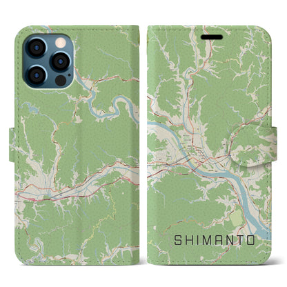 【四万十（高知県）】地図柄iPhoneケース（手帳タイプ）ナチュラル・iPhone 12 / 12 Pro 用