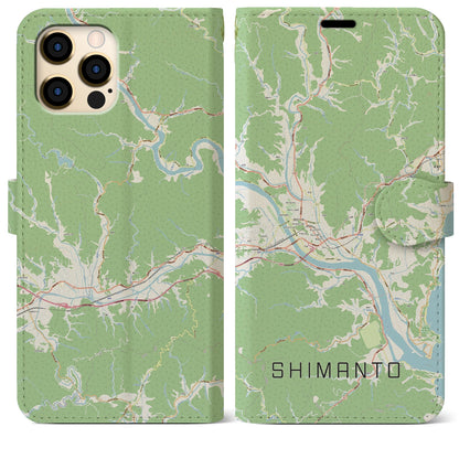 【四万十（高知県）】地図柄iPhoneケース（手帳タイプ）ナチュラル・iPhone 12 Pro Max 用