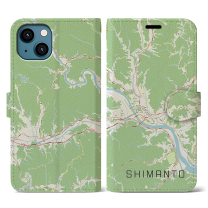 【四万十（高知県）】地図柄iPhoneケース（手帳タイプ）ナチュラル・iPhone 13 用