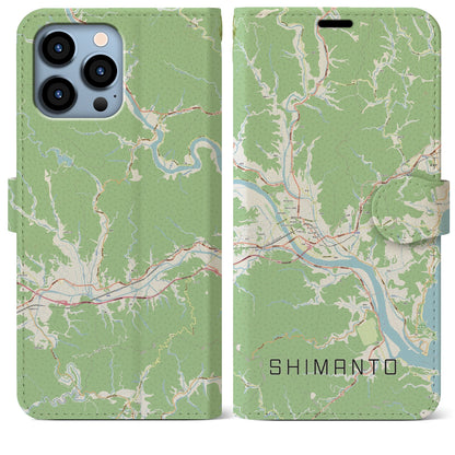 【四万十（高知県）】地図柄iPhoneケース（手帳タイプ）ナチュラル・iPhone 13 Pro Max 用