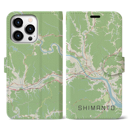 【四万十（高知県）】地図柄iPhoneケース（手帳タイプ）ナチュラル・iPhone 13 Pro 用