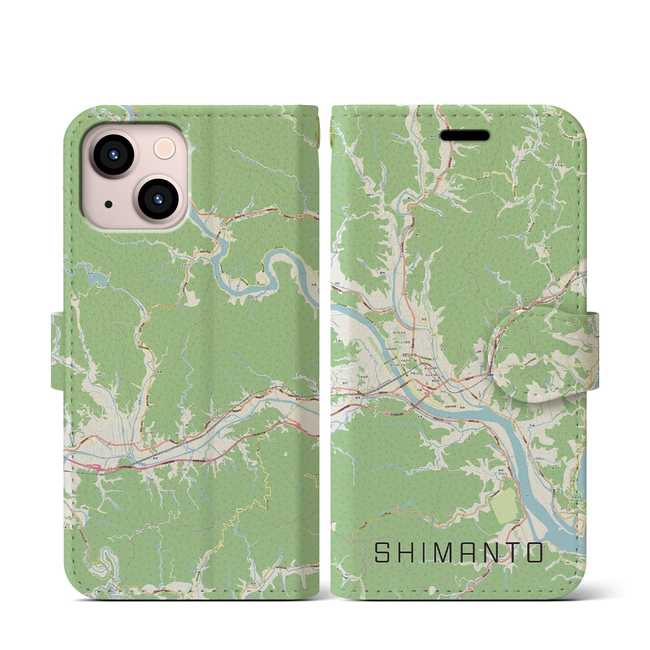【四万十】地図柄iPhoneケース（手帳両面タイプ・ナチュラル）iPhone 13 mini 用