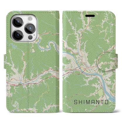【四万十（高知県）】地図柄iPhoneケース（手帳タイプ）ナチュラル・iPhone 14 Pro 用