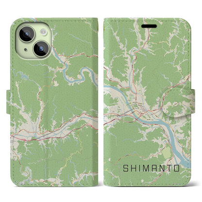 【四万十（高知県）】地図柄iPhoneケース（手帳タイプ）ナチュラル・iPhone 15 用