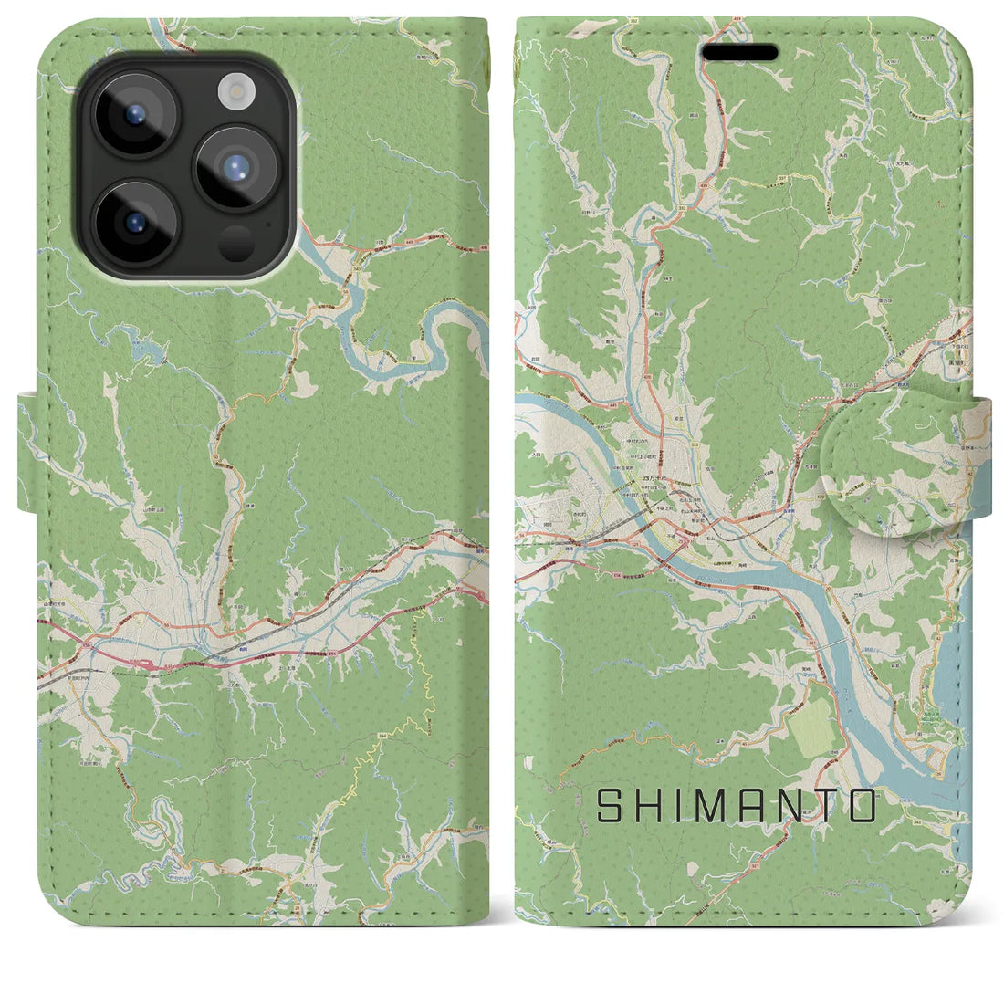 【四万十】地図柄iPhoneケース（手帳両面タイプ・ナチュラル）iPhone 15 Pro Max 用