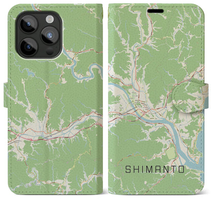 【四万十（高知県）】地図柄iPhoneケース（手帳タイプ）ナチュラル・iPhone 15 Pro Max 用